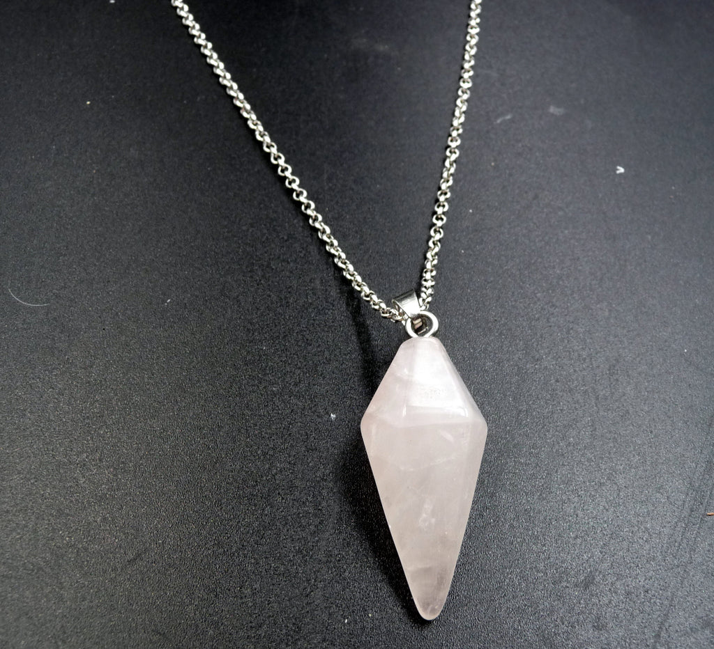 Collier avec pendentif pendule en Quartz rose naturel