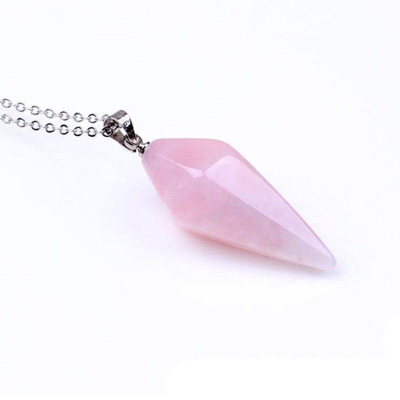 Collier avec pendentif en Quartz rose naturel style pendule