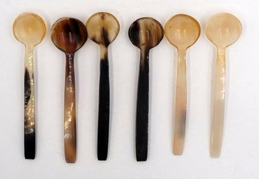 6 cuillères en corne de Zébu Bio forme ronde 9,5 cm