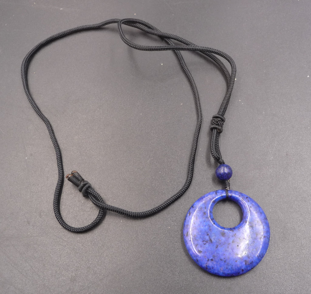 Collier pendentif donut pi chinois 40 mm - Lapis Lazuli