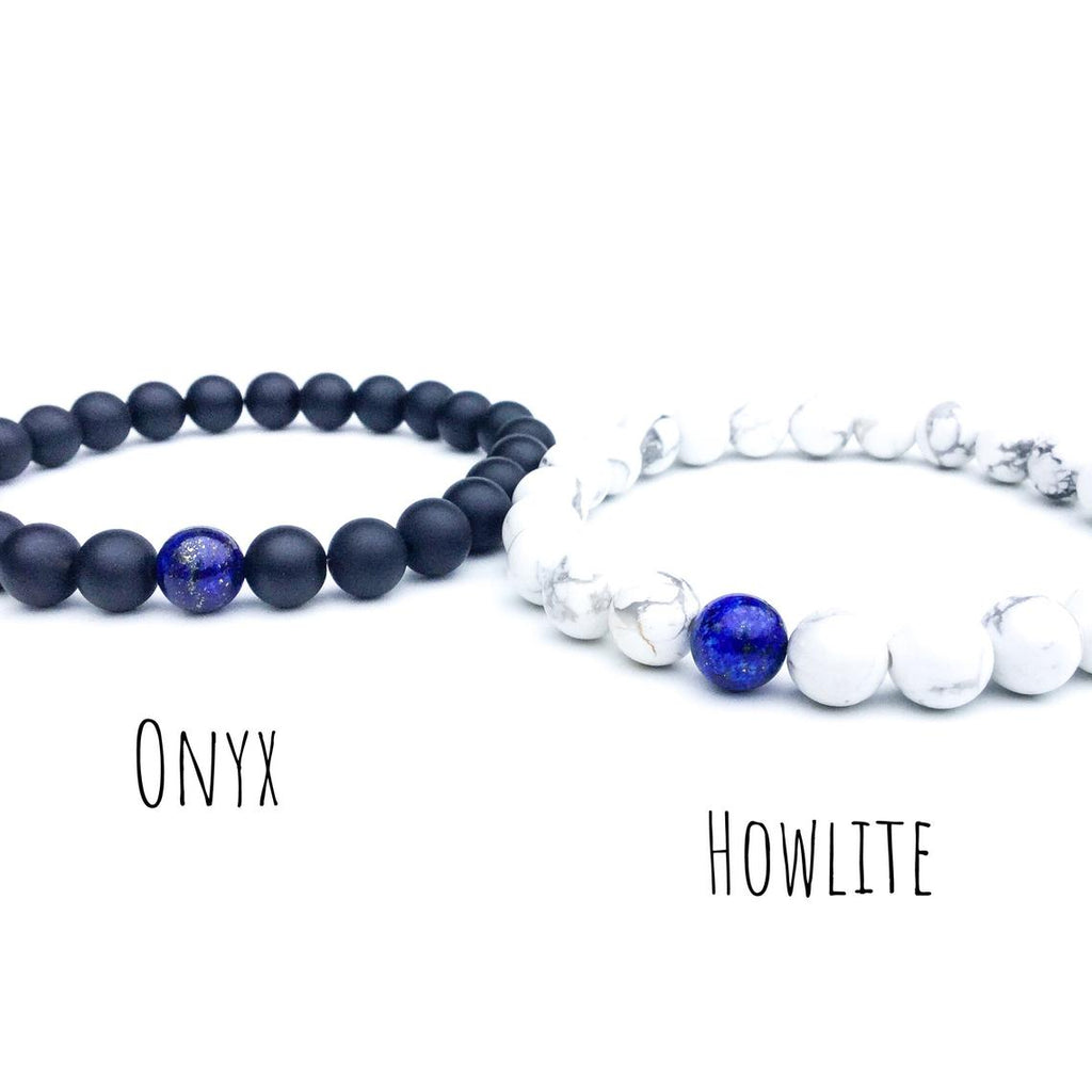 Bracelets de distance / couples - Lapis Lazuli, Agate noire et Howlite blanche 8 mm