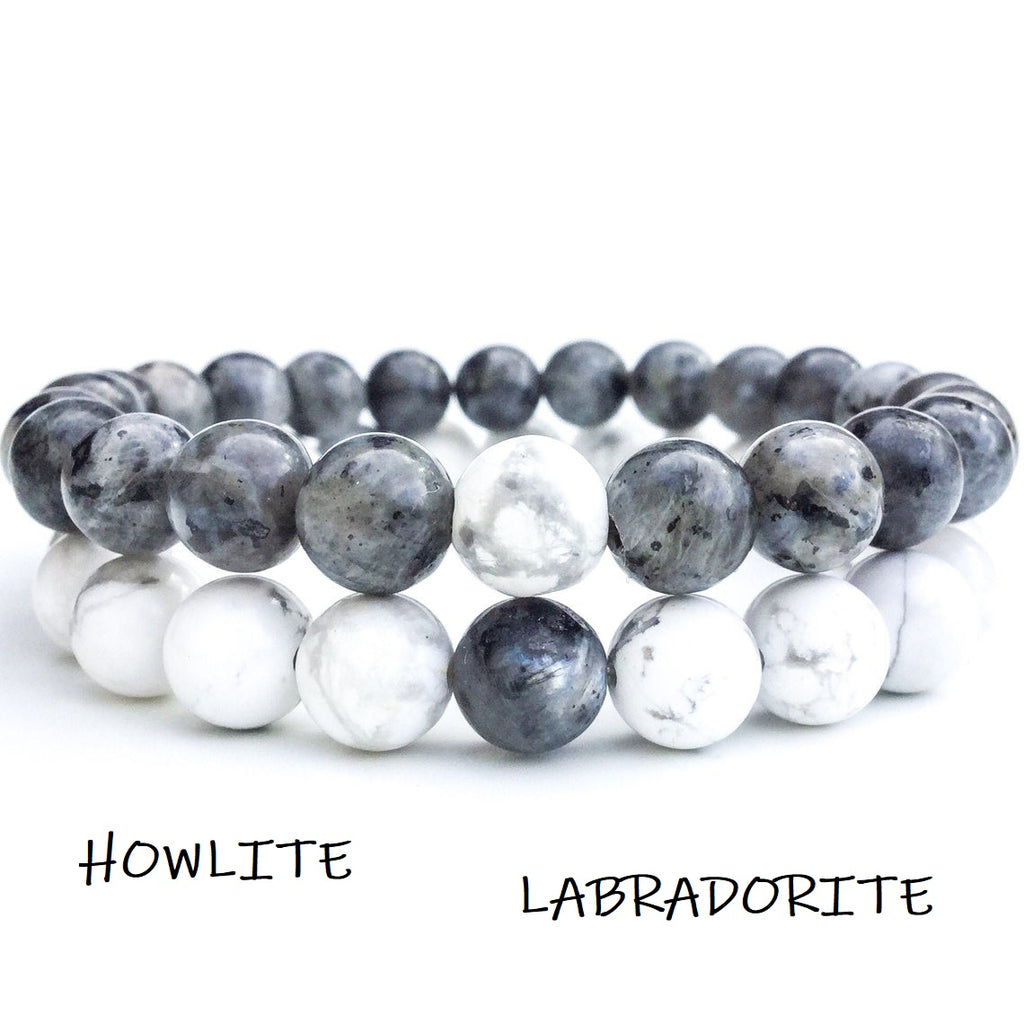 Bracelets de distance / couples - Labradorite et Howlite 8 mm