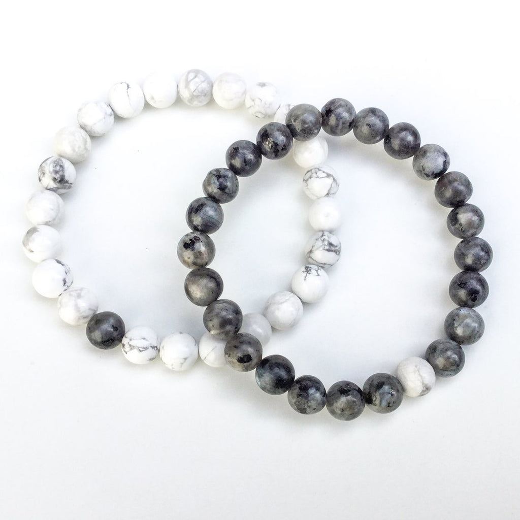 Bracelets de distance / couples - Labradorite et Howlite 6 mm