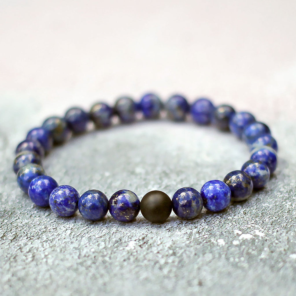 Bracelets de distance / couples - Agate noire et Lapis Lazuli 8 mm