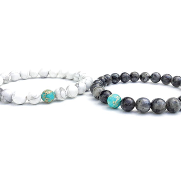 Bracelets de distance / couples - Howlite et Labradorite 6 mm