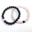 Lot de 2 bracelets de distance / couples - Agate noire et Quartz rose 6 mm