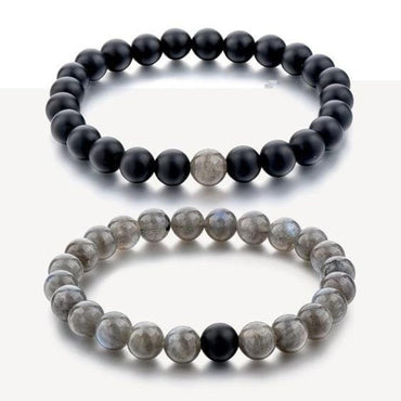 Bracelets de distance / couples - Agate noire et Labradorite 6 mm