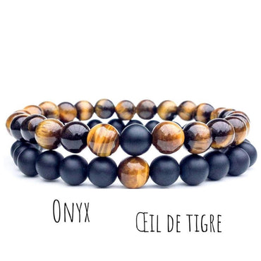 Bracelets de distance / couples - Agate noire et Oeil de Tigre 6 mm