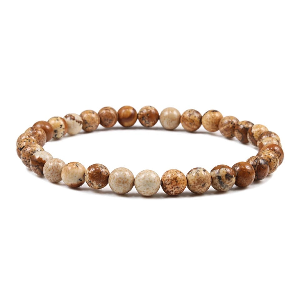 Bracelet en Jaspe Image ou Jaspe Paysage - Boules 6 mm