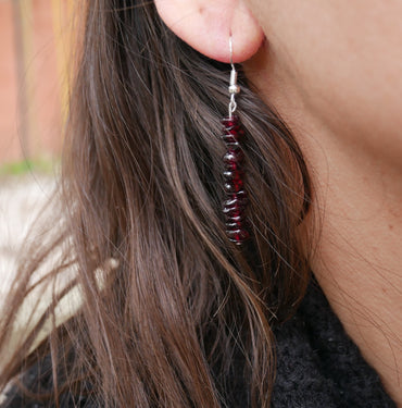 Boucles d'oreilles pendantes en Grenat perles forme chips