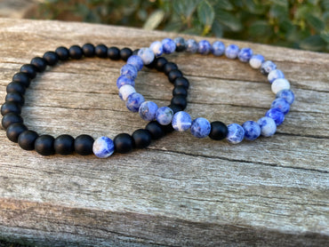 Bracelets de distance / couples - Agate noire et Sodalite 6 mm