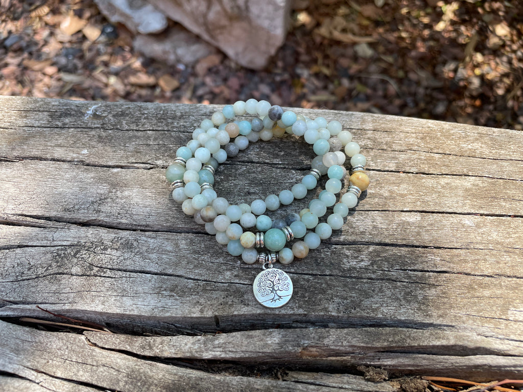 Bracelet Mala 108 perles en Amazonite - Symbole arbre de vie