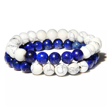 Bracelets de distance / couples - Lapis Lazuli et Howlite blanche 8 mm