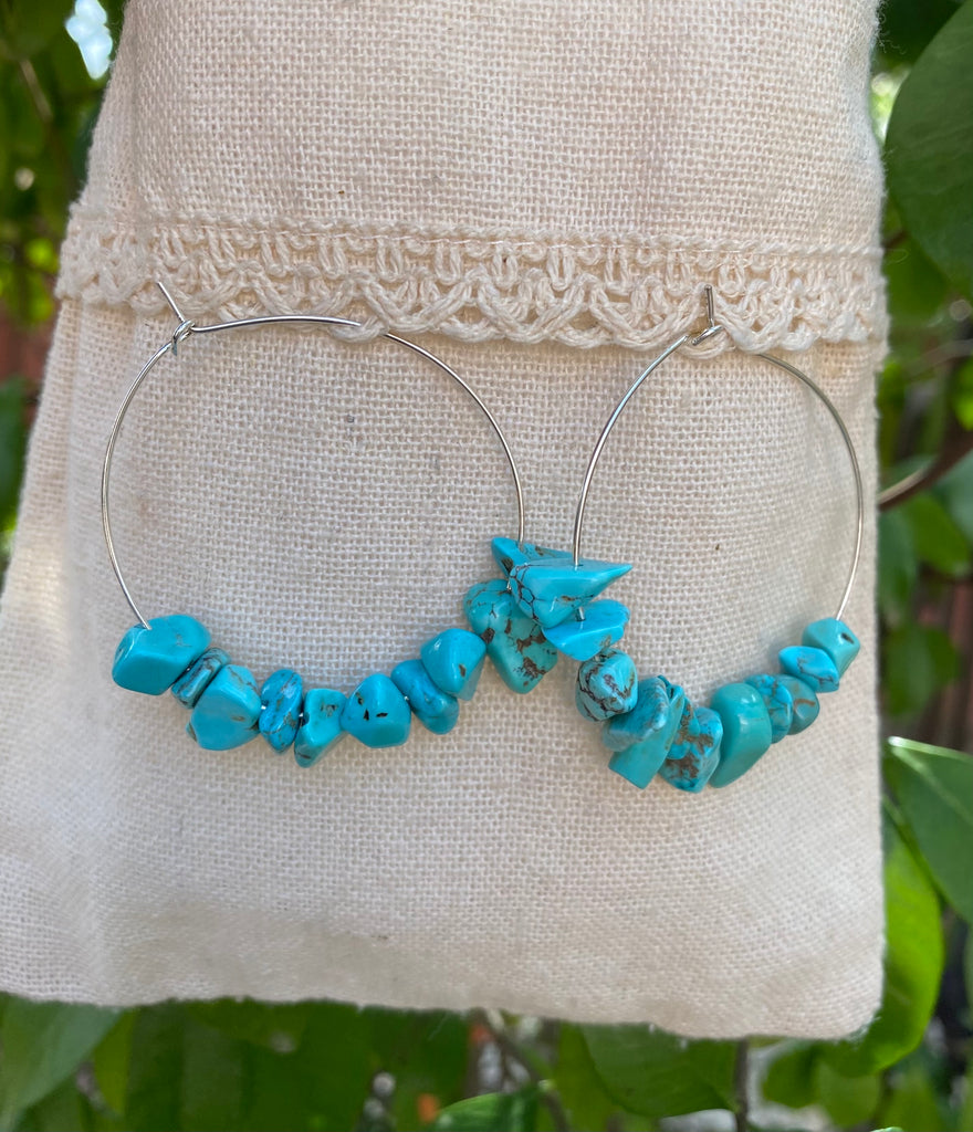 Boucles d'oreilles forme créole en Howlite Turquoise