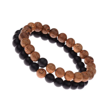 Bracelets de distance / couples - Onyx Agate noire et en Bois Wengé 6 mm