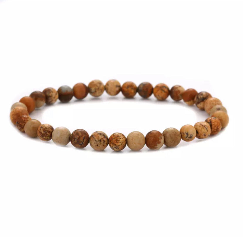 Bracelet en Jaspe Image ou Jaspe Paysage - Boules 6 mm