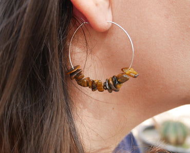 Boucles d'oreilles forme créole en Oeil de Tigre