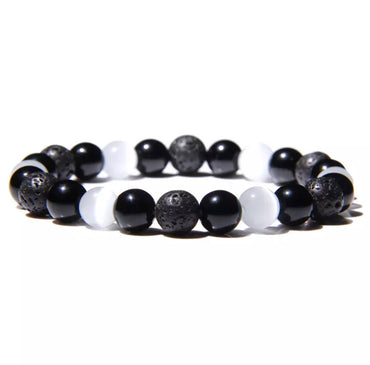 Bracelet "Triple Protection" Sélénite, Onyx et pierre de Lave 6 mm