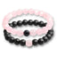 Lot de 2 bracelets de distance / couples - Agate noire et Quartz rose 8 mm