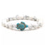 Bracelet en pierre véritable Howlite Blanche 6 mm + tortue Amérindienne en Howlite Turquoise