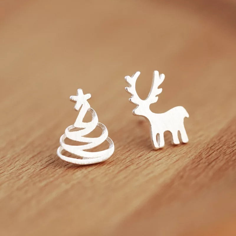 Boucles d'oreilles de Noël Renne et Sapin en acier inoxydable