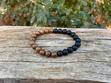 Bracelet élastique en bois wengé et onyx mat