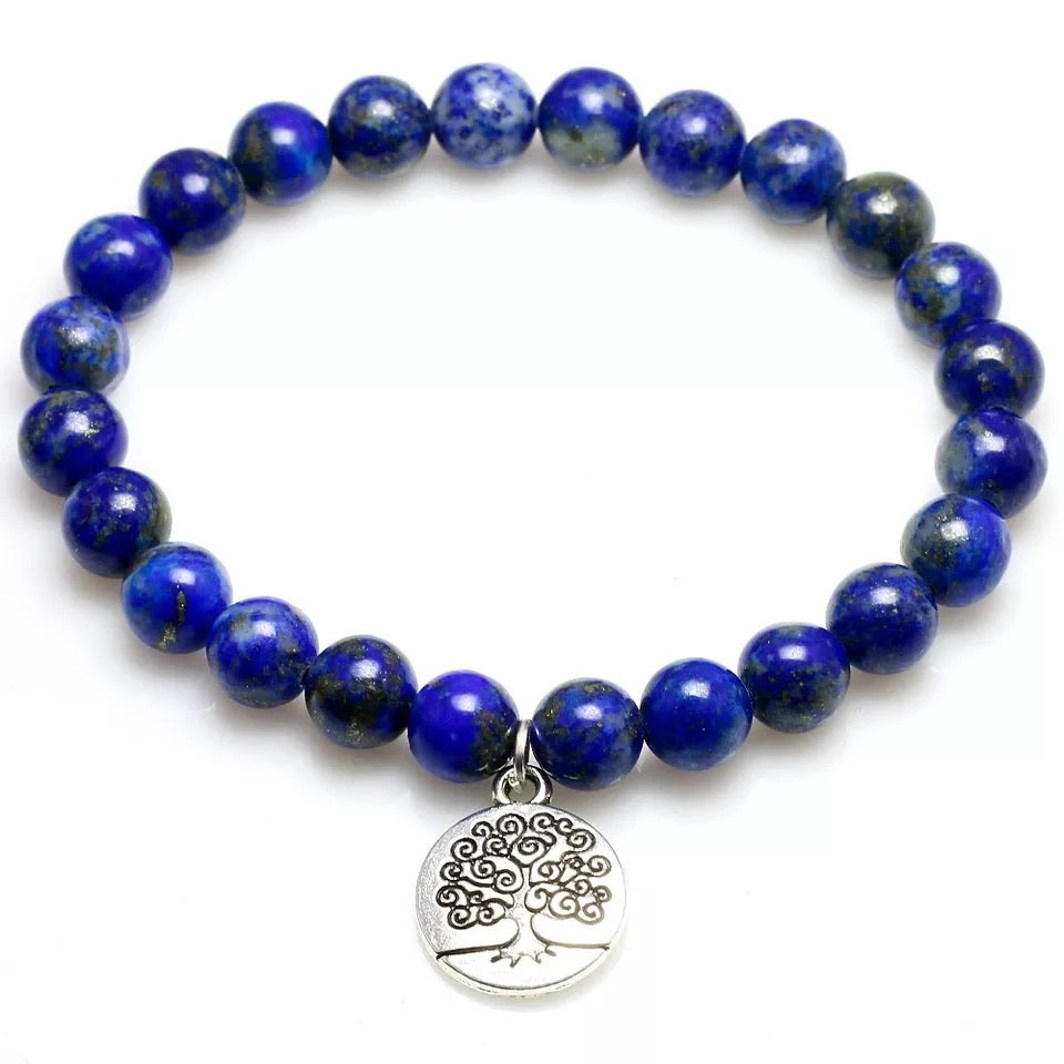 Bracelet en Lapis Lazuli naturel 8 mm et breloque Arbre de Vie
