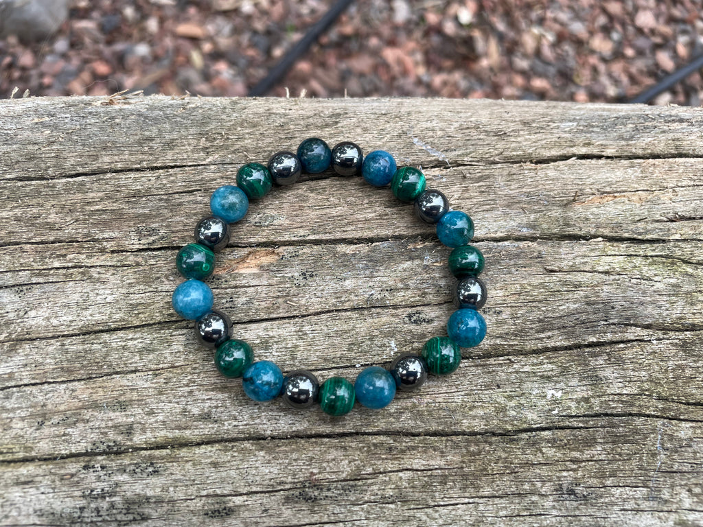 Bracelet en Malachite, Hématite et Apatite 8 mm