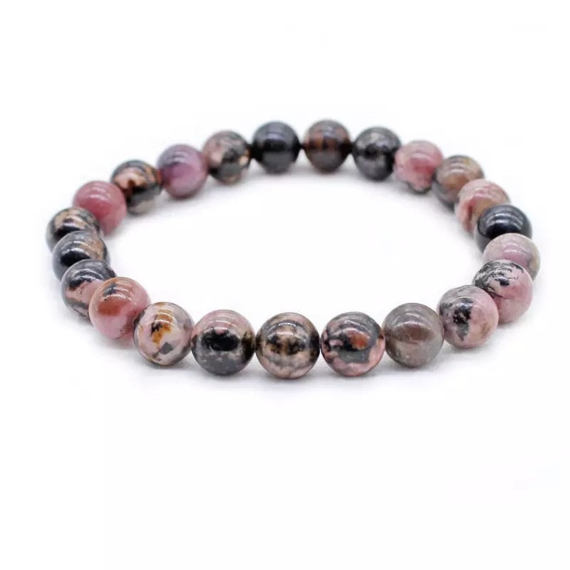 Bracelet Lithothérapie en Rhodonite naturelle 6 mm. Equilibre et protection