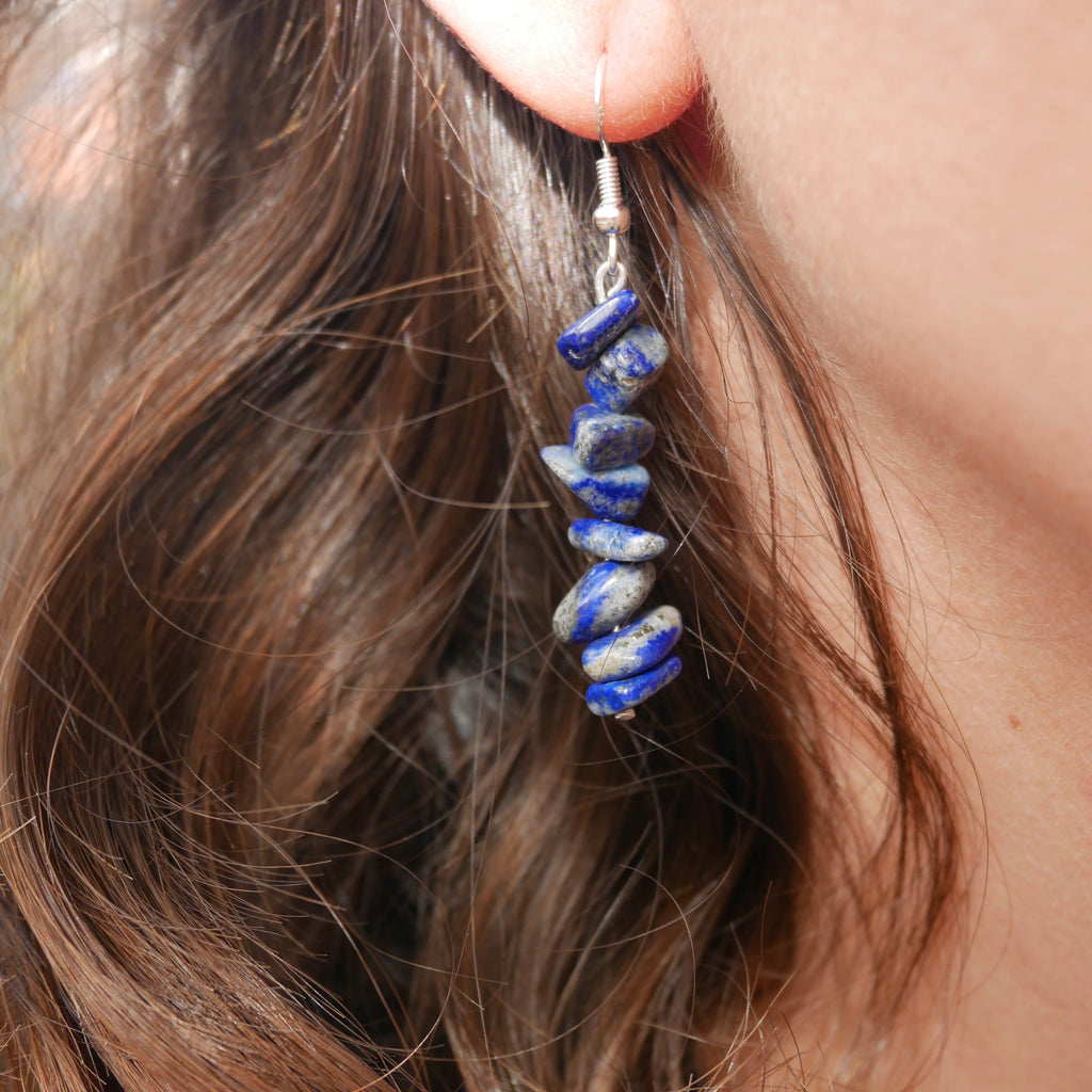 Boucles d'oreilles pendantes en Lapis Lazuli, perles forme chips