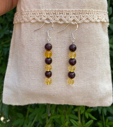 Boucles d'oreilles pendantes en Grenat et Citrine