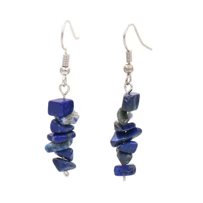 Boucles d'oreilles pendantes en Lapis Lazuli, perles forme chips