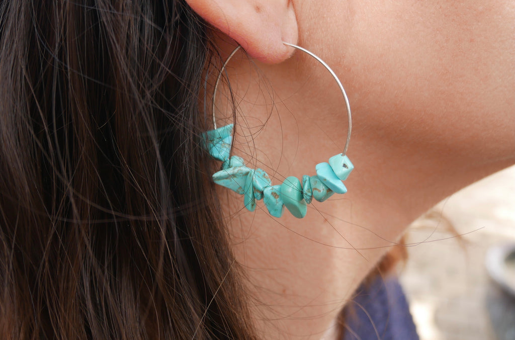 Boucles d'oreilles forme créole en Howlite Turquoise