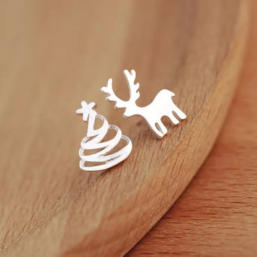 Boucles d'oreilles de Noël Renne et Sapin en acier inoxydable