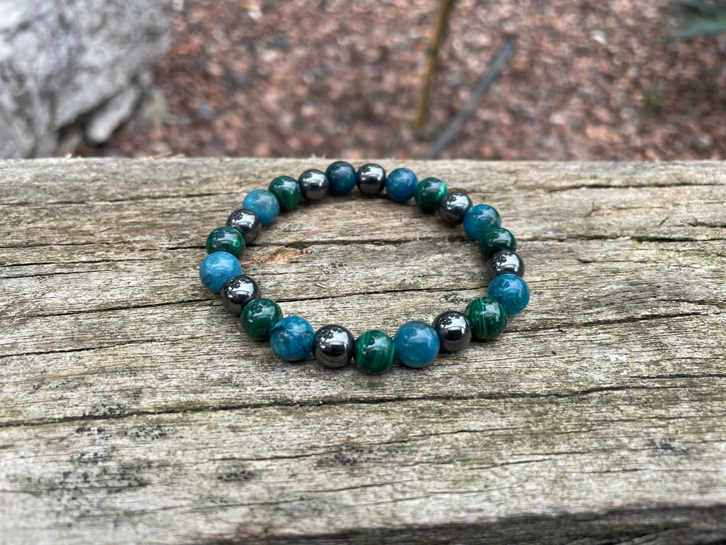 Bracelet en Malachite, Hématite et Apatite 8 mm