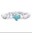 Bracelet en pierre véritable Howlite Blanche 6 mm + tortue Amérindienne en Howlite Turquoise