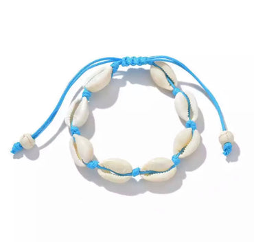 Chaîne de cheville bleue avec coquillages cauris