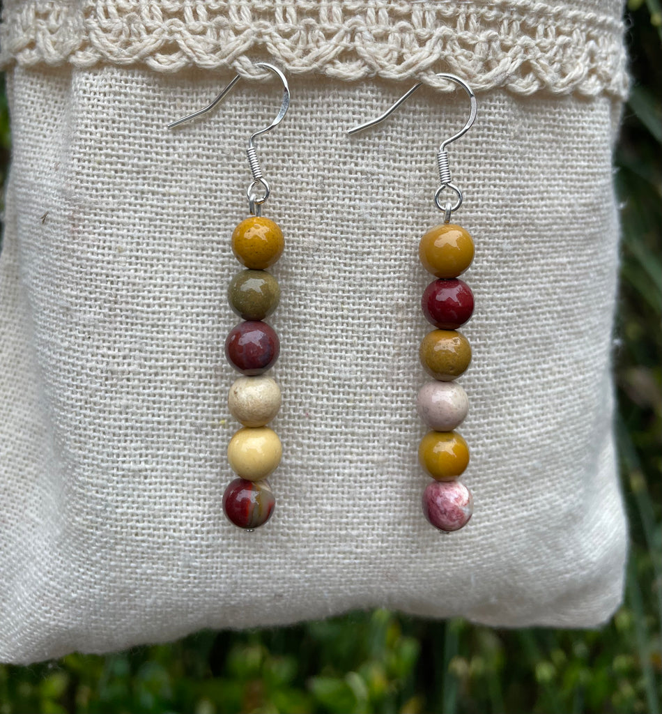 Boucles d'oreilles pendantes en Jaspe Mokaïte ou Mookaite - Crochets en argent 925