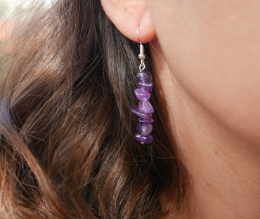 Boucles d'oreilles pendantes en Améthyste, perles forme chips