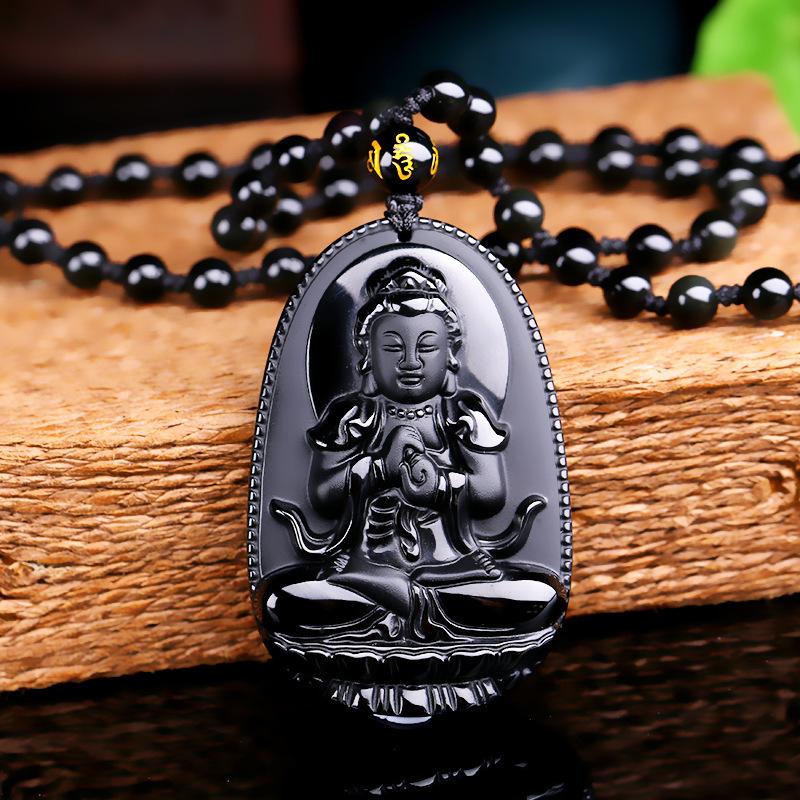 Collier en Obsidienne Noire - Bouddha Concentration