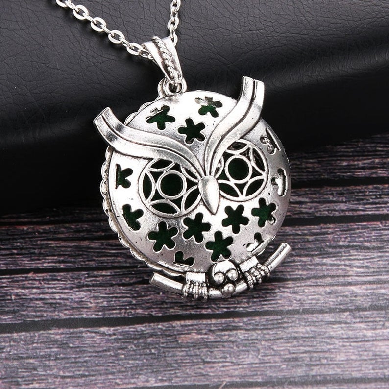 Collier aromathérapie avec pendentif chouette hibou diffuseur de parfum