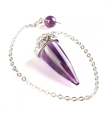 Pendule de radiesthésie en Améthyste, forme cône poli