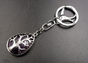 Porte-clefs / bijou de sac en Améthyste - Arbre de vie